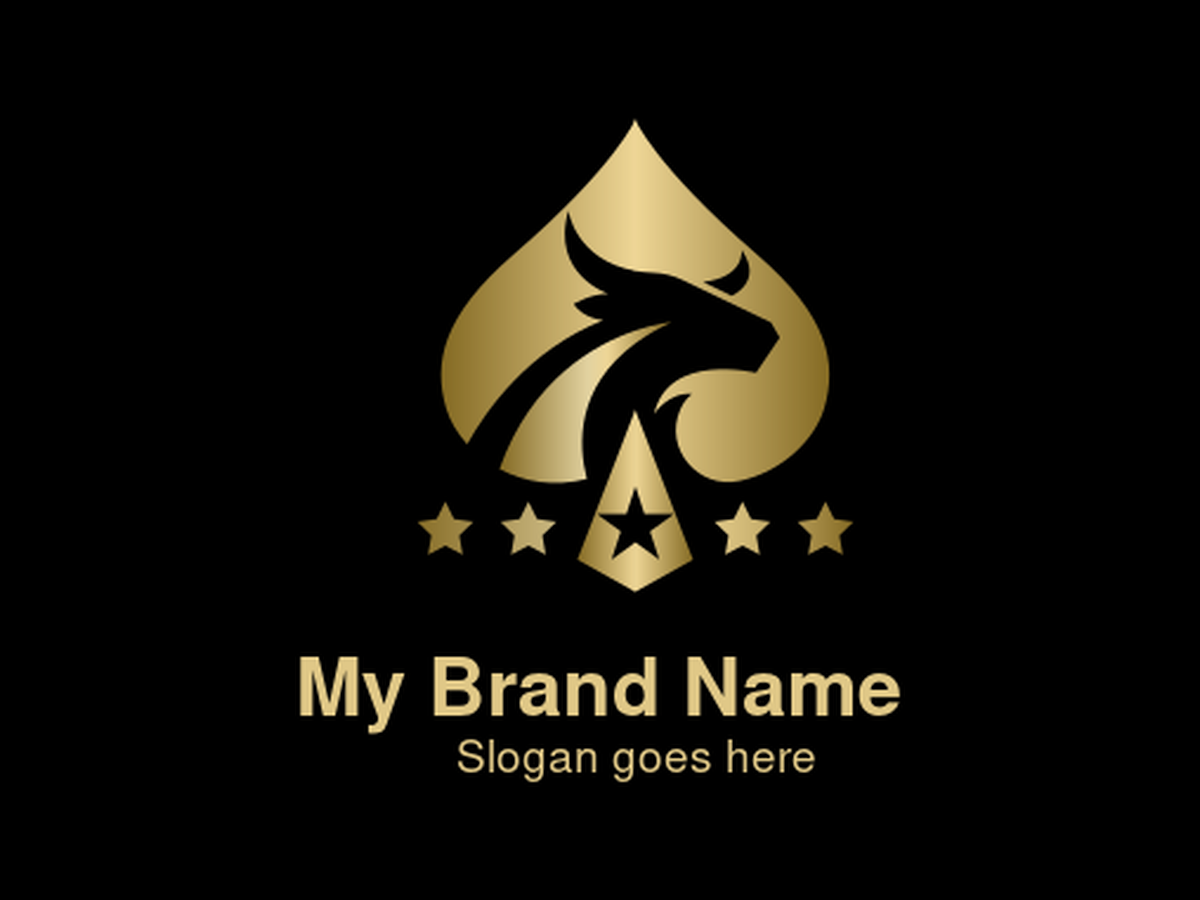 Striking Golden Bull Head with Spade and Stars Logo Design for Elite Gambling Casinos and High-Stakes Sports Betting Platforms